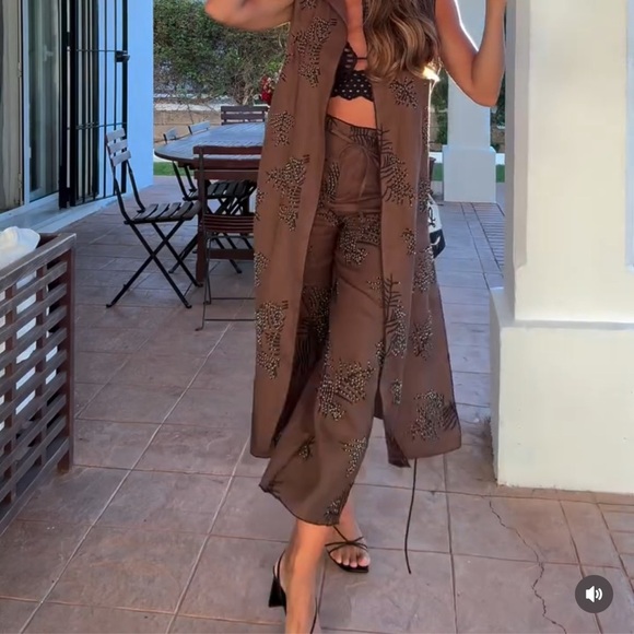 NWT ZARA EMBROIDERED WIDE LEG PANTS ZW COLLECTION - Picture 11 of 16